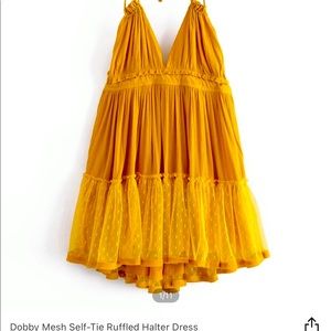 Mesh self-tie halter dress (yellow/mustard)